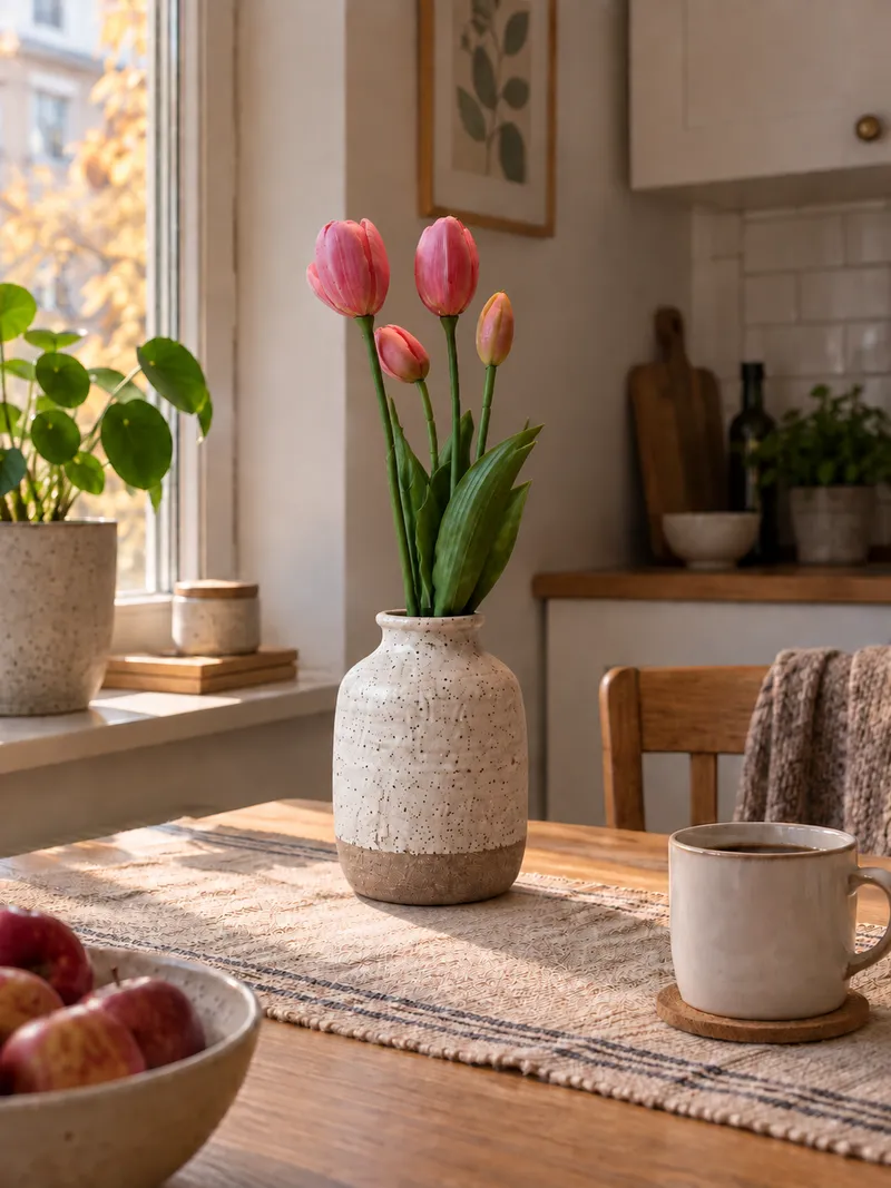 Tulpaner — rosa i en lägenhet – Miljöbild